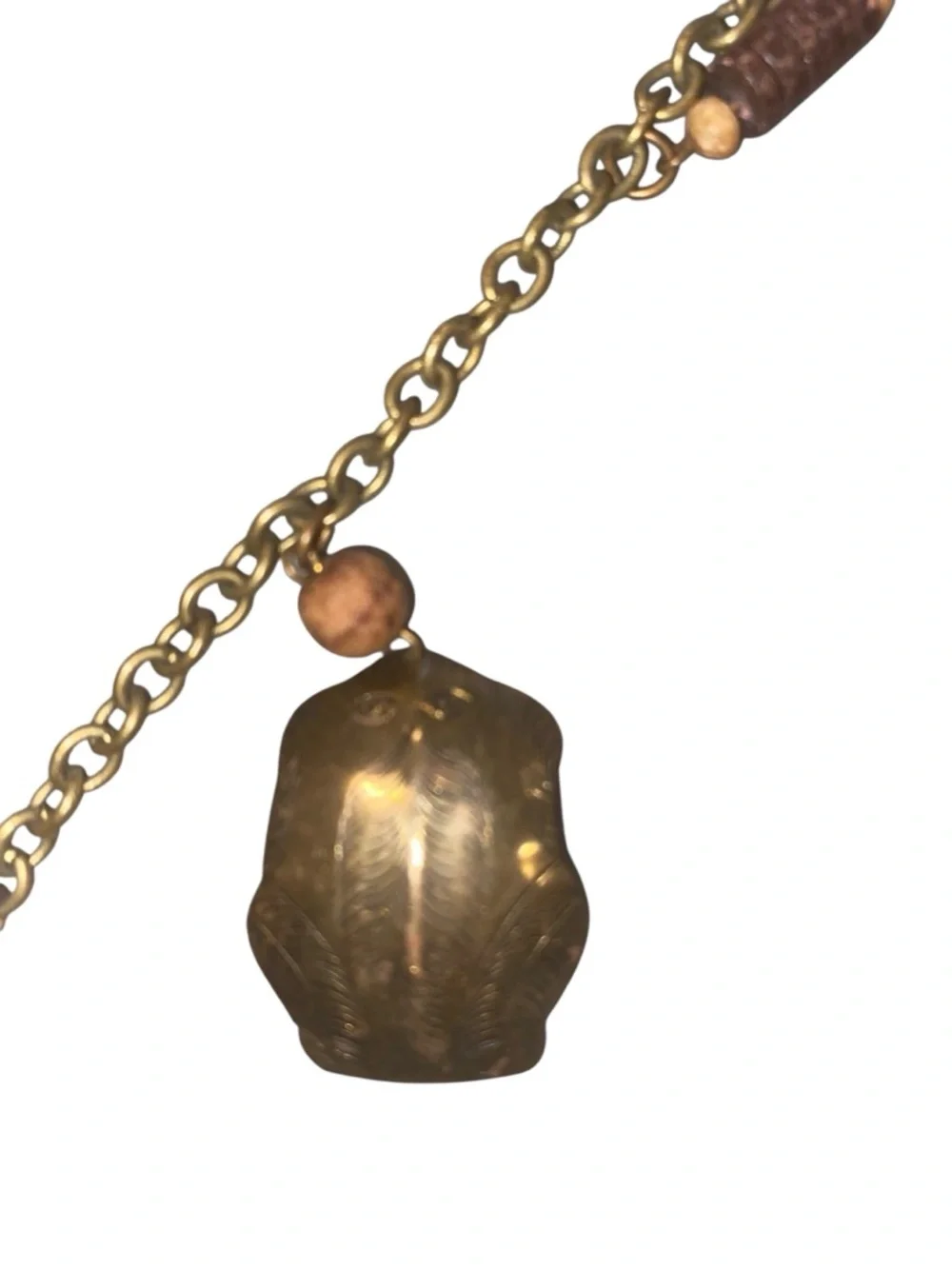 Vintage Boho Brass Pendant Necklace Coral wood Beads cottagecore festival - Picture 7 of 12